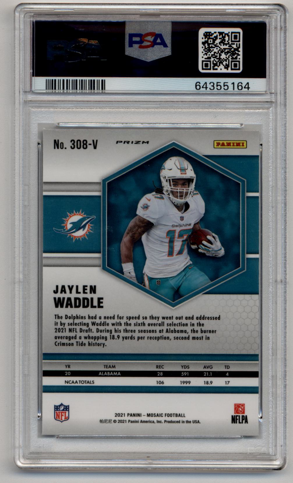 Jaylen Waddle 2021 Mosaic No Huddle Silver Variation #308 PSA 10 Gem Mint