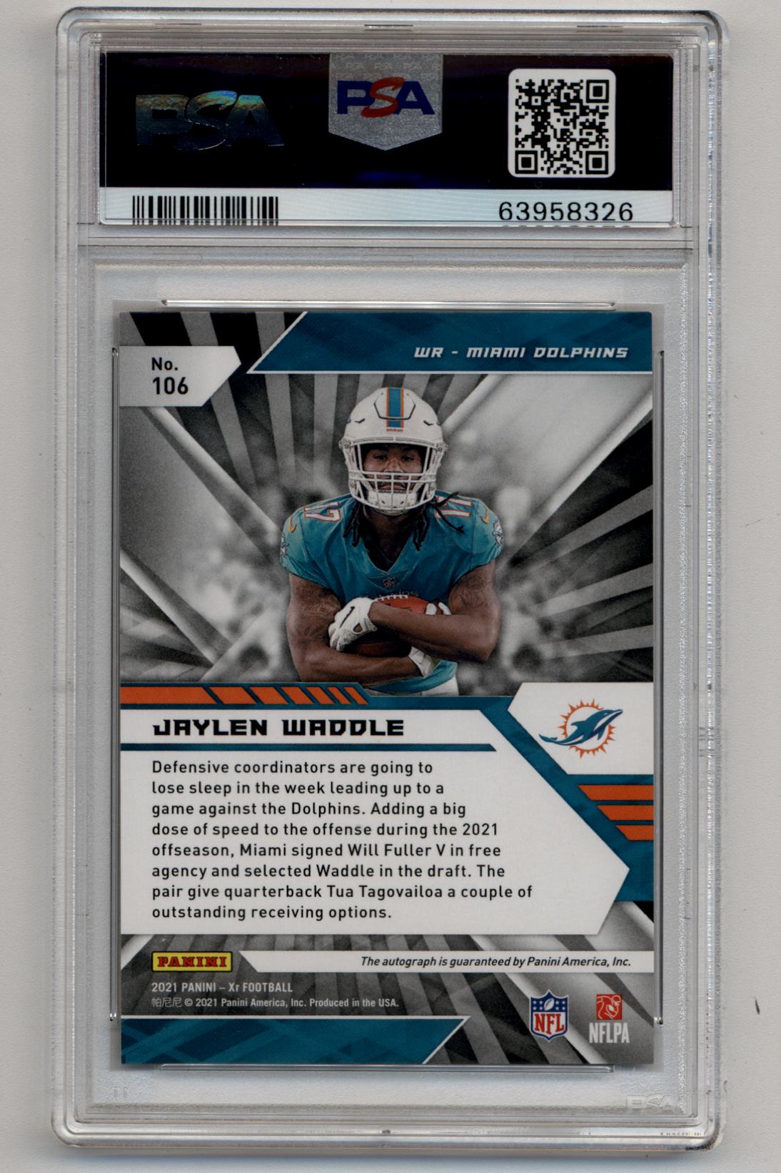 Jaylen Waddle 2021 Panini XR Auto Orange #106 5/7 PSA 9 Mint Auto 10