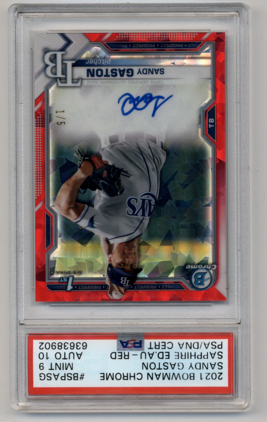 Sandy Gaston 2021 Bowman Chrome Sapphire Prospect Auto Red Refractors #BSPASG 1/5 PSA 9 Mint 10 Auto
