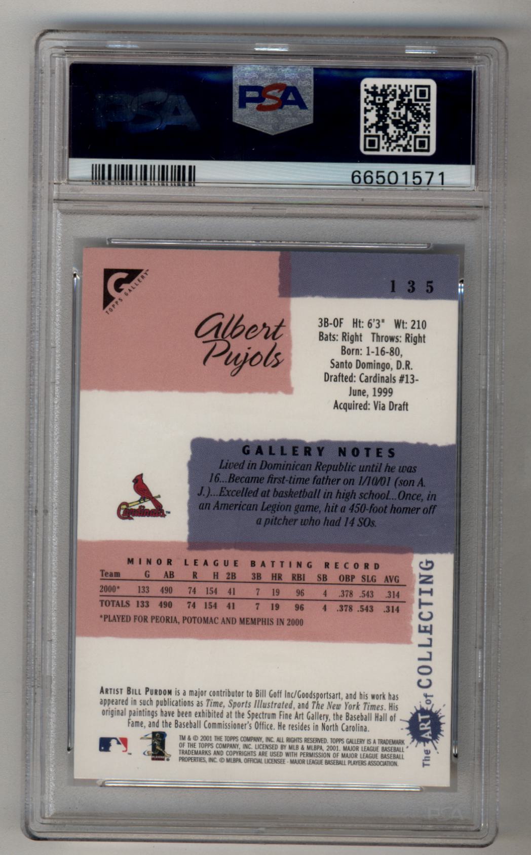 Albert Pujols 2001 Topps Gallery #135 Rookie PSA 10 Gem Mint