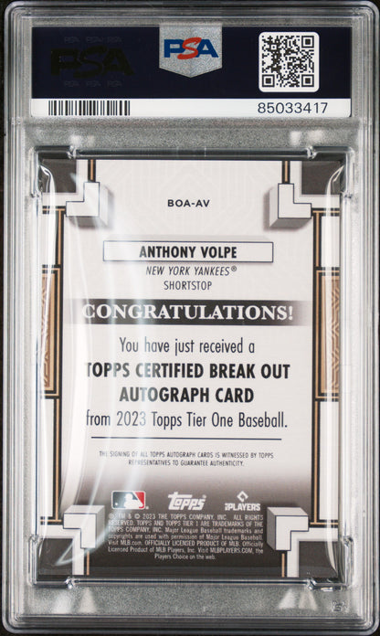 Anthony Volpe 2023 Topps Tier One Break Out Auto #7/99 PSA 10 Gem Mint