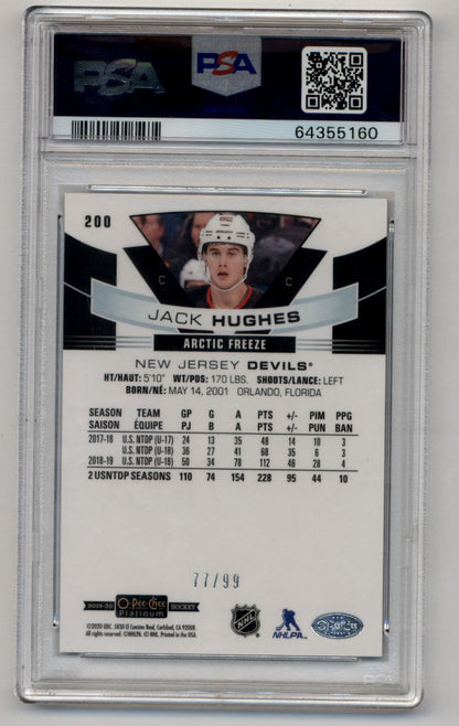 Jack Hughes 2019-20 O-Pee-Chee Platinum #200 Artic Freeze 77/99 PSA 10 Gem Mint