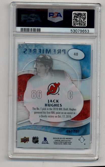Jack Hughes 2019-20 Upper Deck Ice Ice Premieres Retro 107/149 PSA 10 Gem Mint