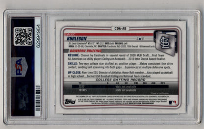 Alec Burleson 2020 Bowman Chrome Draft Picks Black Refractor Auto 73/75 PSA 10 Gem Mint