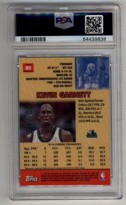 Kevin Garnett 1999-00 Bowman's Best Atomic Refractor 036/100 #80 PSA 9 Mint