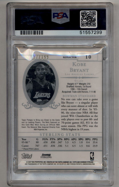 Kobe Bryant 2006-07 Bowman Sterling Jersey Refractor 127/199 PSA 9 Mint