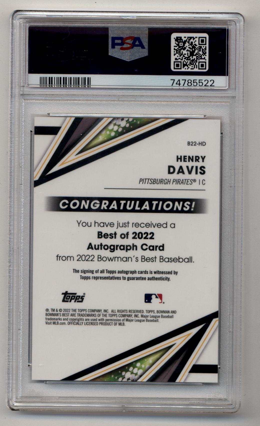 Henry Davis 2022 Bowman's Best Best of 2022 Red Auto 1/10 PSA 9 Mint Auto 10