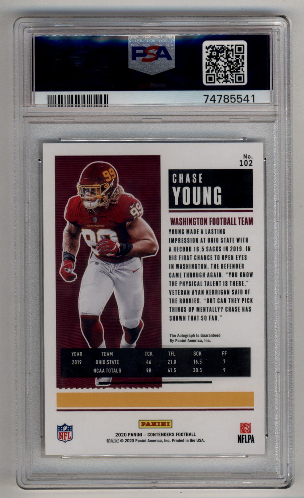Chase Young 2020 Playoff Contenders Rookie Ticket Preview Auto Red #102 05/23 PSA 10 Gem Mint Auto 10
