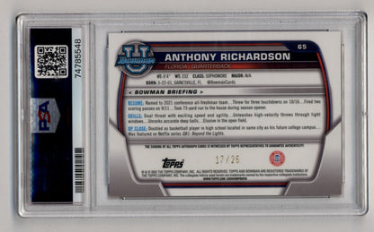Anthony Richardson 2022 Bowman University Orange Shimmer Refractor Auto 17/25 PSA 9 Mint Auto 10