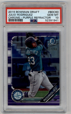 Julio Rodriguez 2019 Bowman Chrome Draft Purple Refractor 211/250 PSA 10 Gem Mint