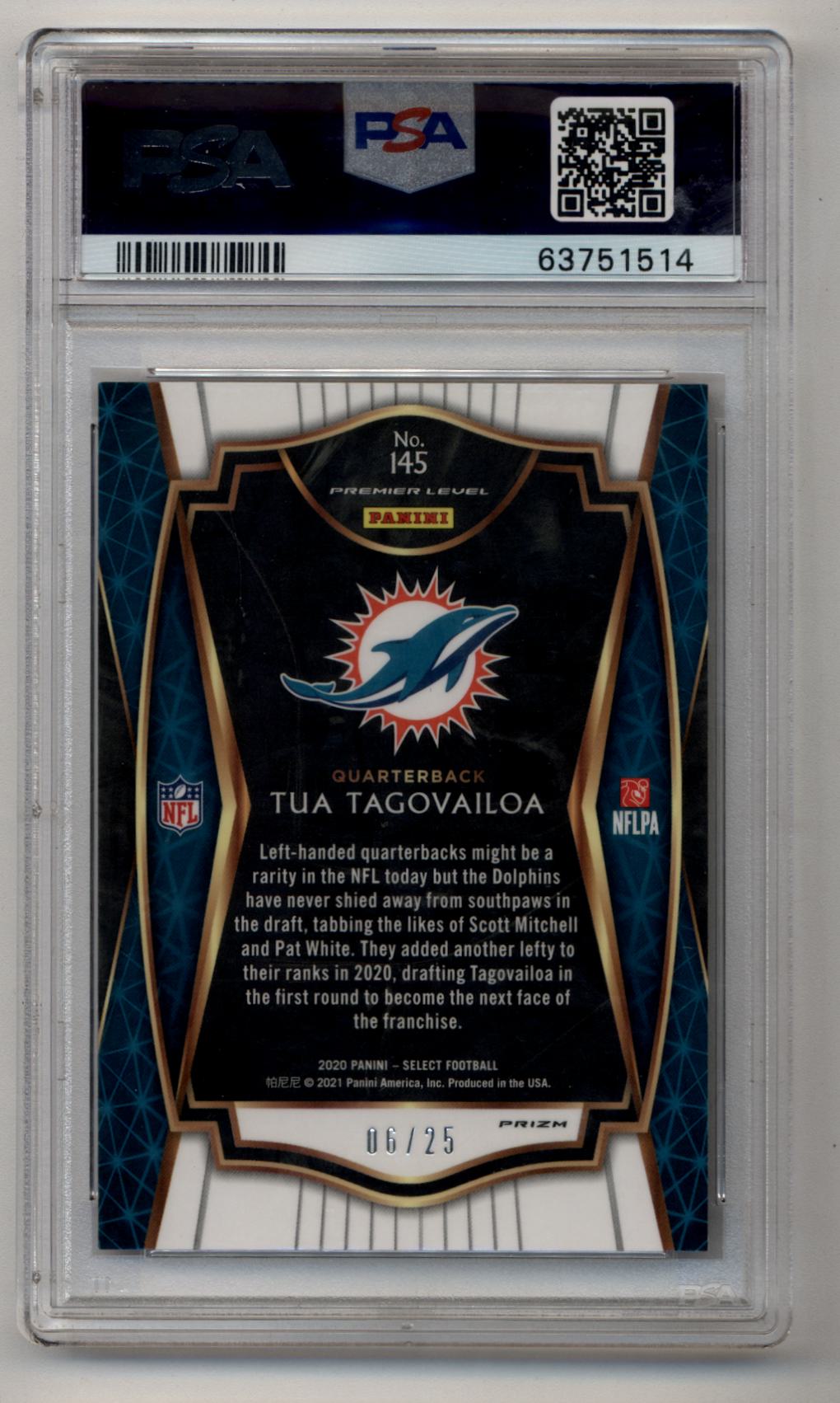 Tua Tagovailoa 2020 Select Blue Disco 06/25 PSA 10 Gem Mint
