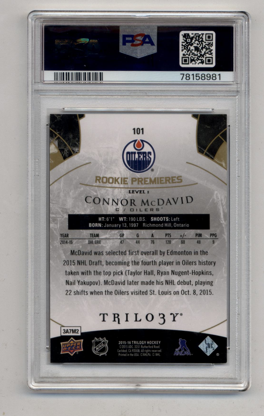 Connor McDavid 2015-16 Trilogy #101 PSA 9 Mint 8981