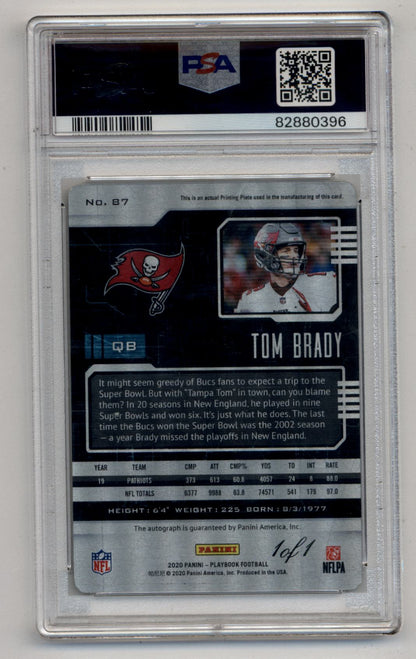 Tom Brady 2020 Playbook Yellow Printing Plate Auto 1/1 PSA  Authentic