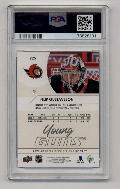Filip Gustavsson 2021-22 Upper Deck Speckled Rainbow Foil #225PSA 10 Gem Mint