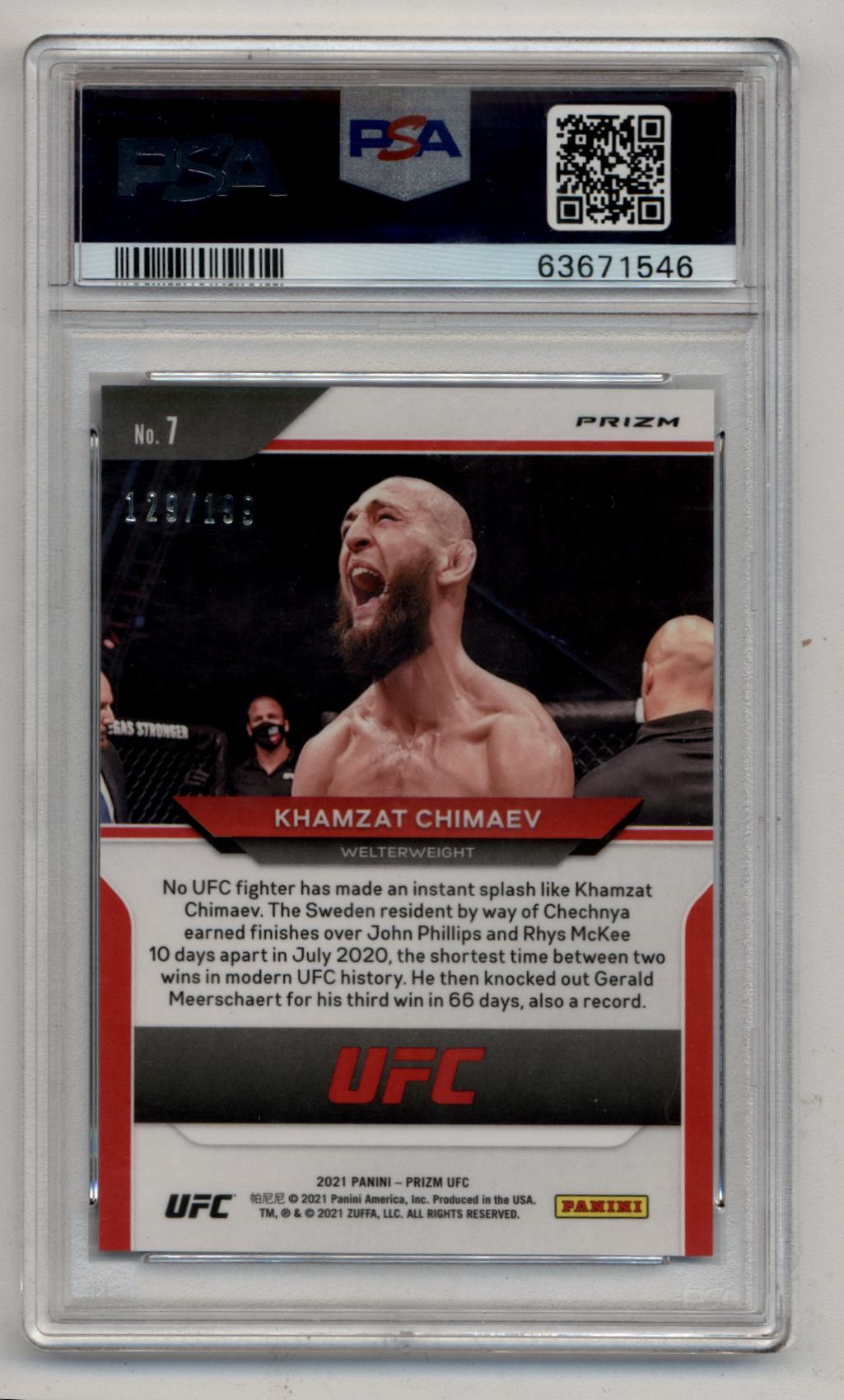Khamzat Chimaev 2021 Prizm UFC Blue Prizm 129/199 PSA 9 Mint