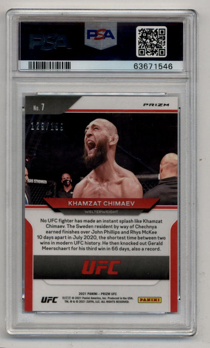Khamzat Chimaev 2021 Prizm UFC Blue Prizm 129/199 PSA 9 Mint