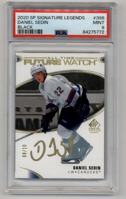 Daniel Sedin 2020-21 SP Signature Legends Black 08/10 PSA 9 Mint