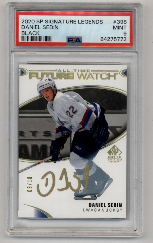 Daniel Sedin 2020-21 SP Signature Legends Black 08/10 PSA 9 Mint