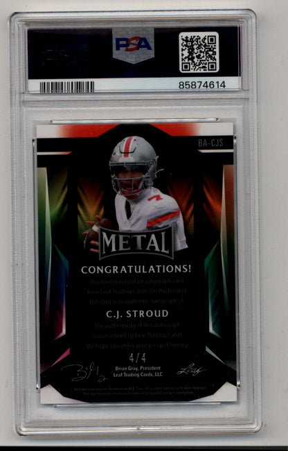 CJ Stroud 2023 Leaf Metal Auto Pink Mojo 4/4 PSA 10 Gem Mint