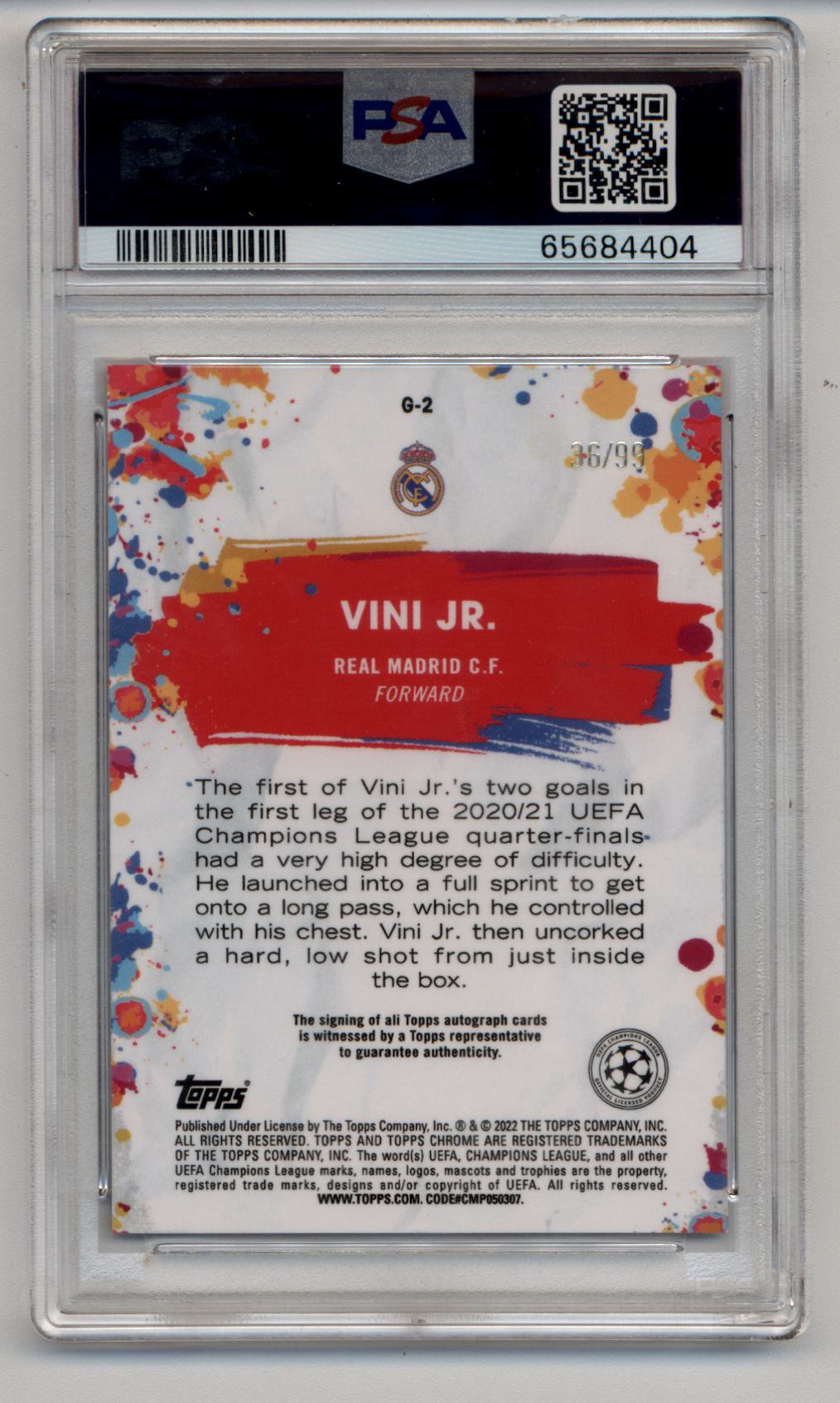 Vini Jr 2021-22 Topps Chrome UCL Golazo Auto 36/99 PSA 10 Gem Mint Auto 10