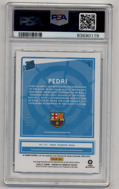 Pedri 2020-21 Chronicles Donruss Blue Astro 16/16 PSA 9 Mint