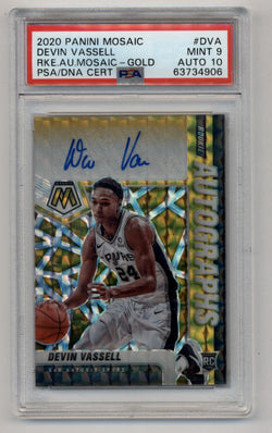 Devin Vassell 2020-21 Mosaic Rookie Auto Gold 10/10 PSA 9 Mint Auto 10