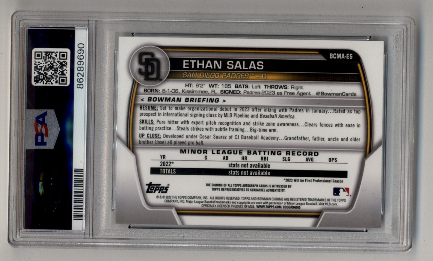 Ethan Salas 2023 Bowman Chrome Mega Auto PSA 10 Gem Mint