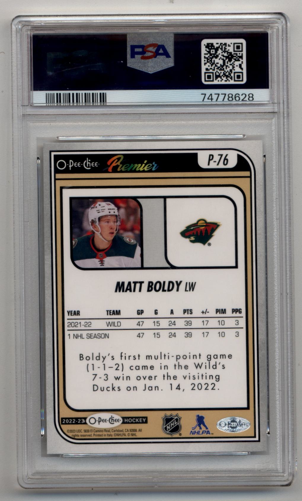 Matt Boldy 2022-23 O-Pee-Chee Premium Rainbow 58/99 PSA 10 Gem Mint
