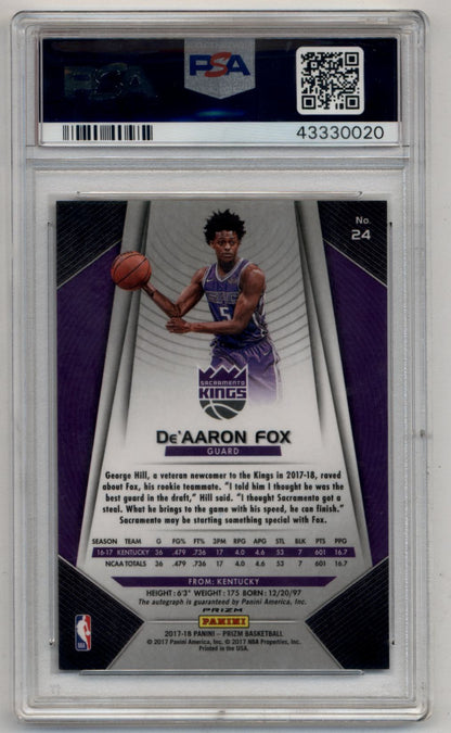 De'Aaron Fox 2017-18 Prizm Auto #24 PSA 9 Mint