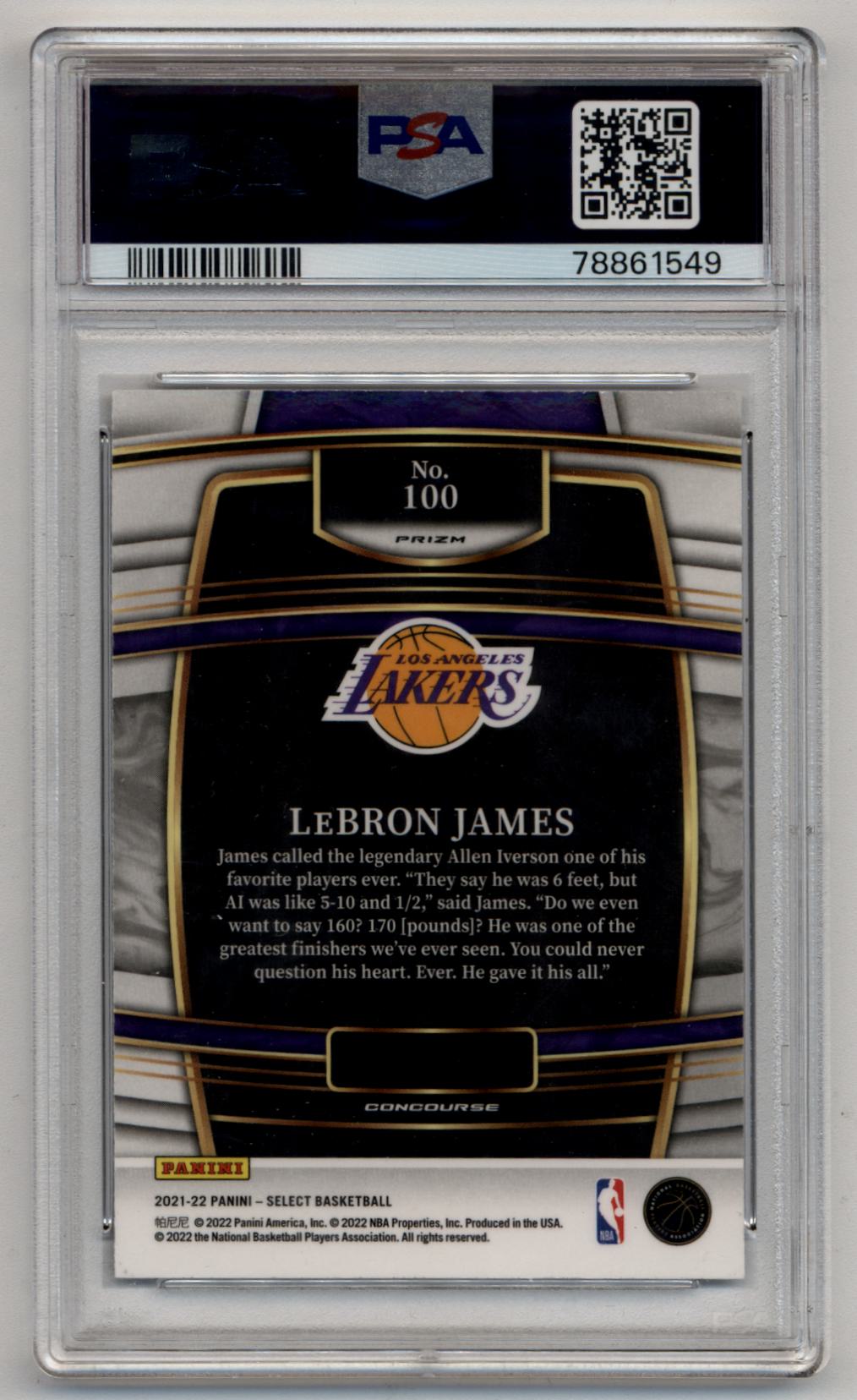 LeBron James 2021-22 Select Elephant Prizm #100 PSA 9 Mint
