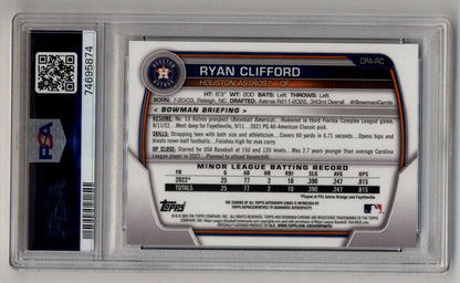Ryan Clifford 2023 Bowman Chrome Prospect Auto Gold Shimmer 04/50 PSA 9 Mint Auto 10