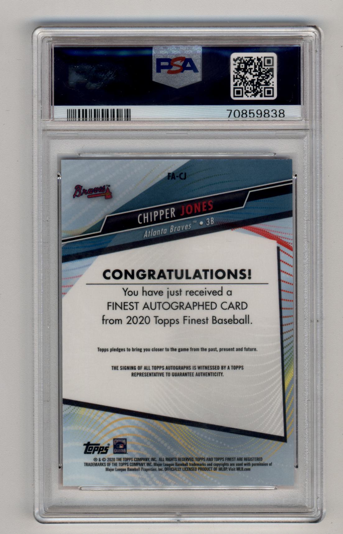 Chipper Jones 2020 Finest Orange Wave Refractor Auto 04/25 PSA 10 Gem Mint