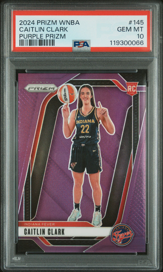 Caitlin Clark 2024 Panini Prizm Rookie #145 Purple Prizm #31/149 PSA 10 Gem Mint