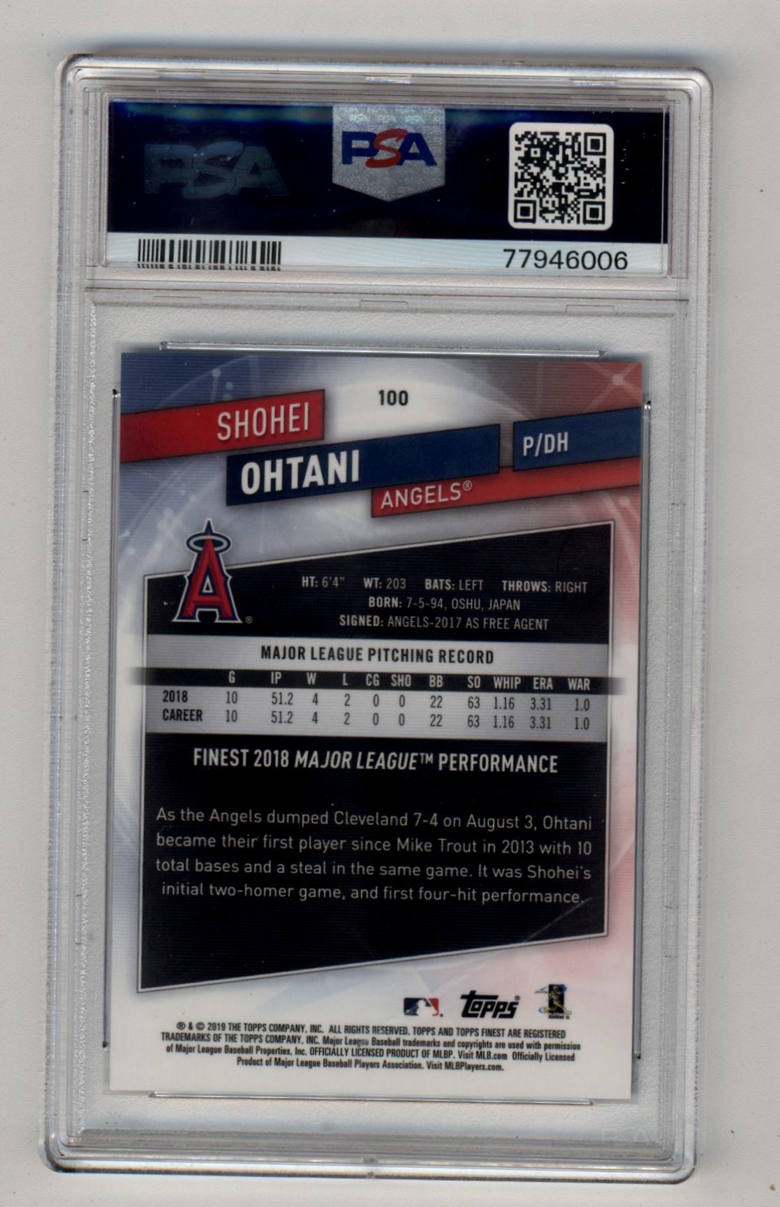 Shohei Ohtani 2019 Finest Blue Refractor 064/150 PSA 10 Gem Mint