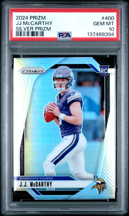 J.J. McCarthy 2024 Panini Prizm Rookie #400 Silver Prizm PSA 10 Gem Mint