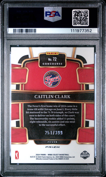Caitlin Clark 2024 Panini Select Rookie #72 Red and Blue Prizm PSA 10 Gem Mint
