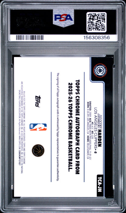 James Harden 2025 Topps Chrome Black Refractor Auto #8/10 PSA 8 Nm-Mint