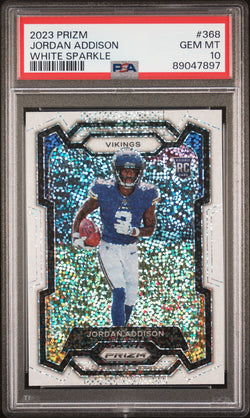 Jordan Addison 2023 Panini Prizm White Sparkle Rookie #368 PSA 10 Gem Mint