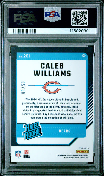 Caleb Williams 2024 Donruss Optic Rookie #201 Lime Green #5/50 PSA 9 Mint
