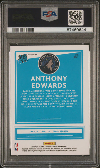 Anthony Edwards 2020 Donruss Optic Rookie #151 Blue Velocity PSA 10 Gem Mint 0644