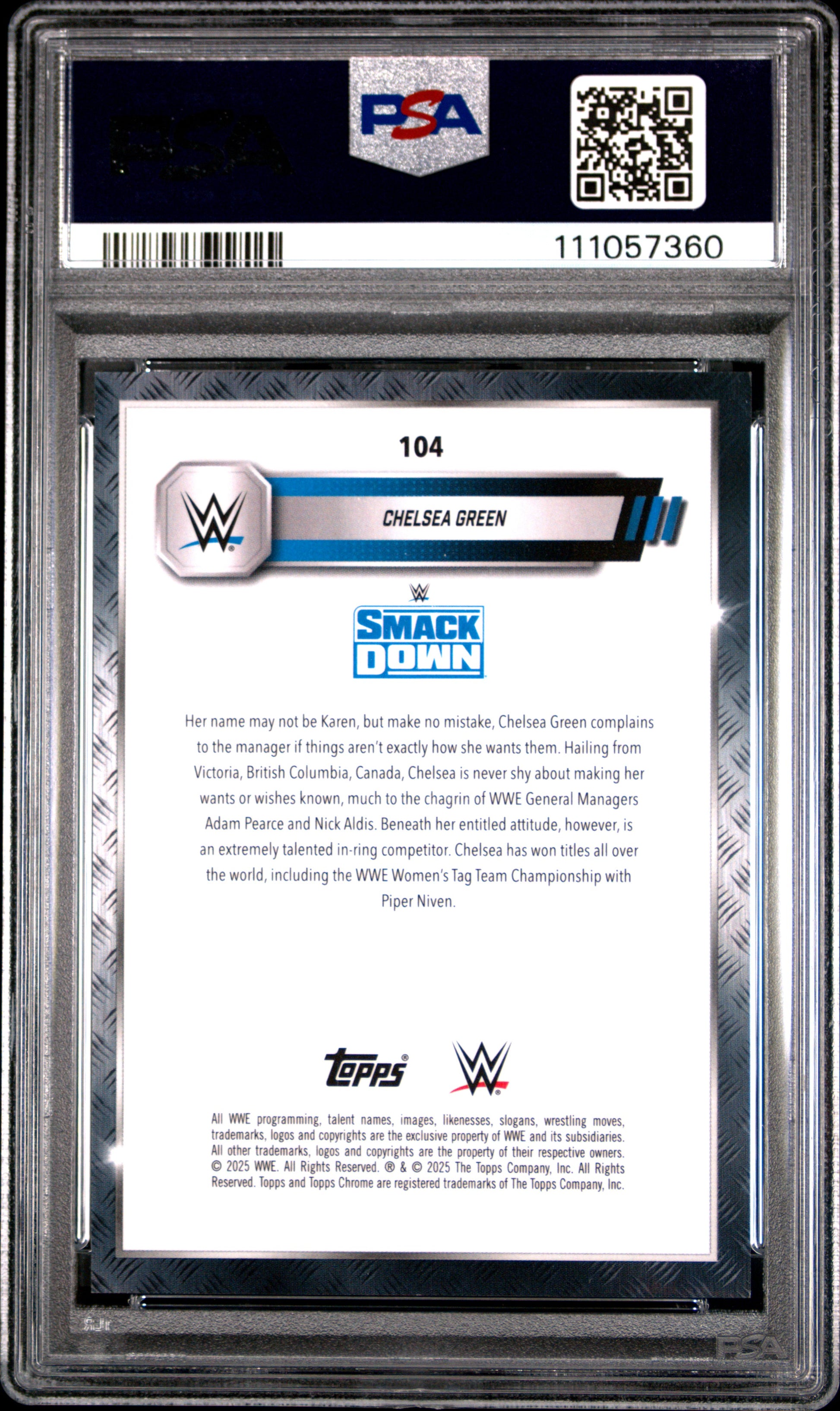 Chelsea Green 2025 Topps Chrome WWE Red Refractor #3/5 PSA 10 Gem Mint