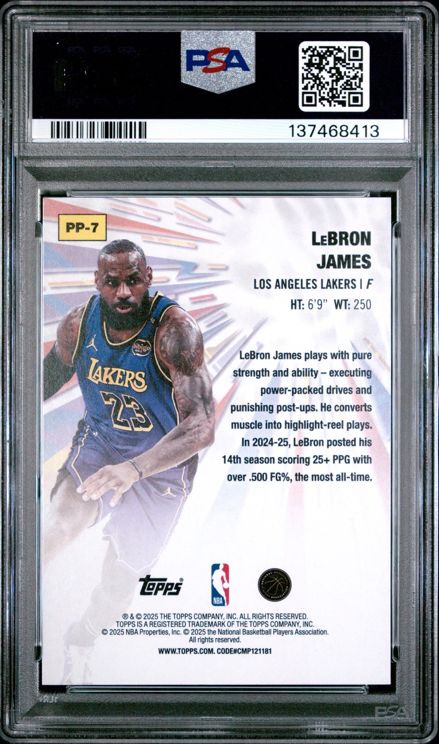 LeBron James 2025 Topps Power Players Blue Holo Foil #12/150 PSA 10 Gme Mint