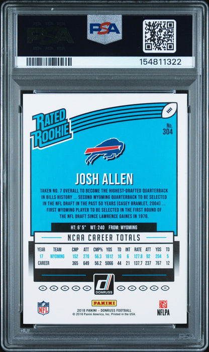 Josh Allen 2018 Donruss Rookie #304 PSA 9 Mint 1322
