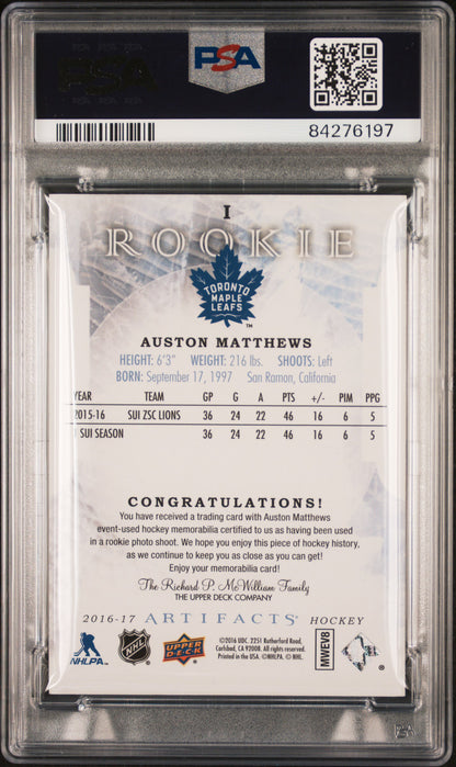 Auston Matthews 2016 Upper Deck Artifacts Relic Redemption #346/399 PSA 8 Nm-Mint