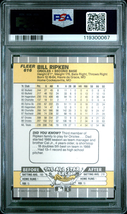 Bill Ripken 1989 Fleer #616 FF Error PSA 8.5 Nm-Mint+ 0067