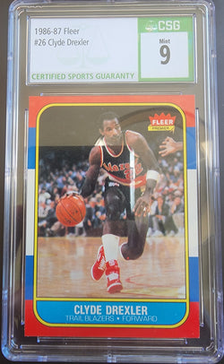 Clyde Drexler 1986 Fleer #26 CSG 9 Mint