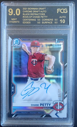 Chase Petty 2021 Bowman Chrome Draft Black Refractor Auto #55/75 FCG 9 Auto 10