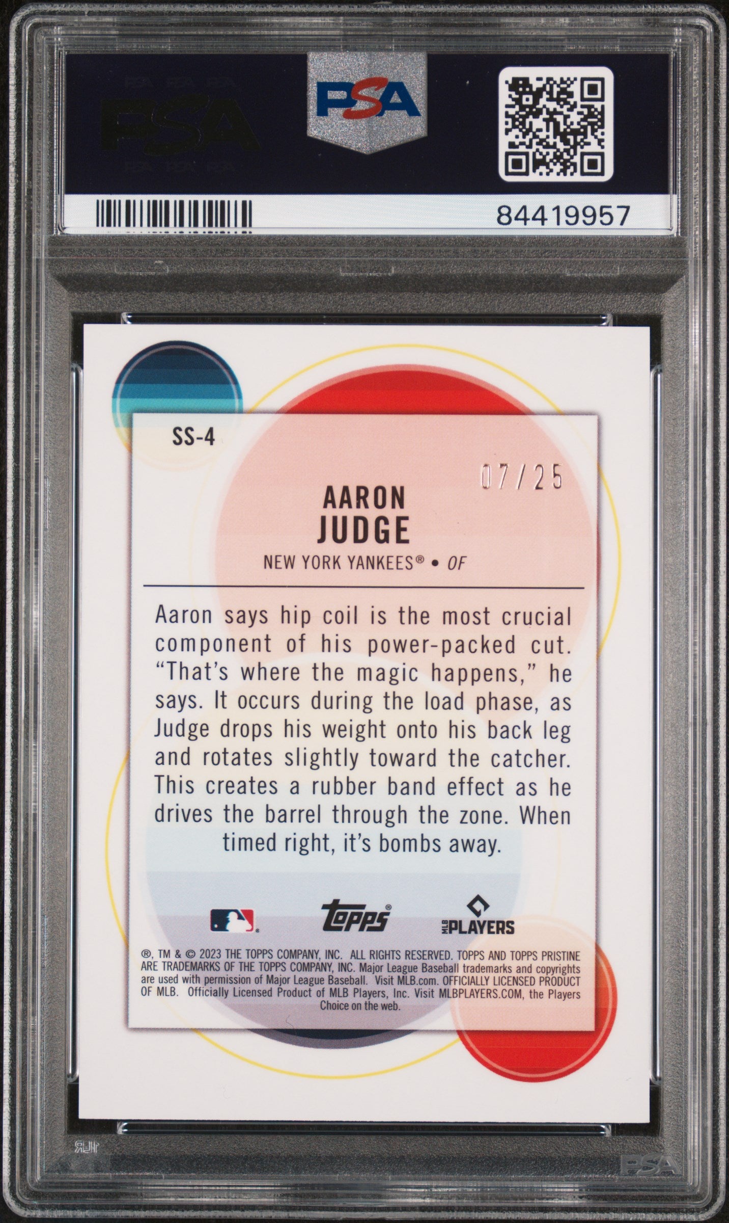 Aaron Judge 2023 Topps Pristine Swings of Summer Orange Refractor #7/25 PSA 10 Gem Mint