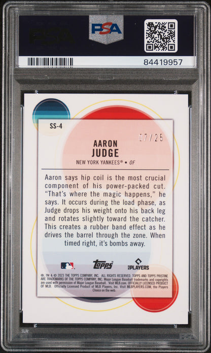 Aaron Judge 2023 Topps Pristine Swings of Summer Orange Refractor #7/25 PSA 10 Gem Mint