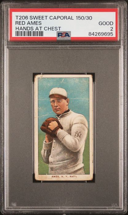 Red Ames 1909-11 T206 Sweet Caporal 150/30 Hands At Chest PSA 2 Good